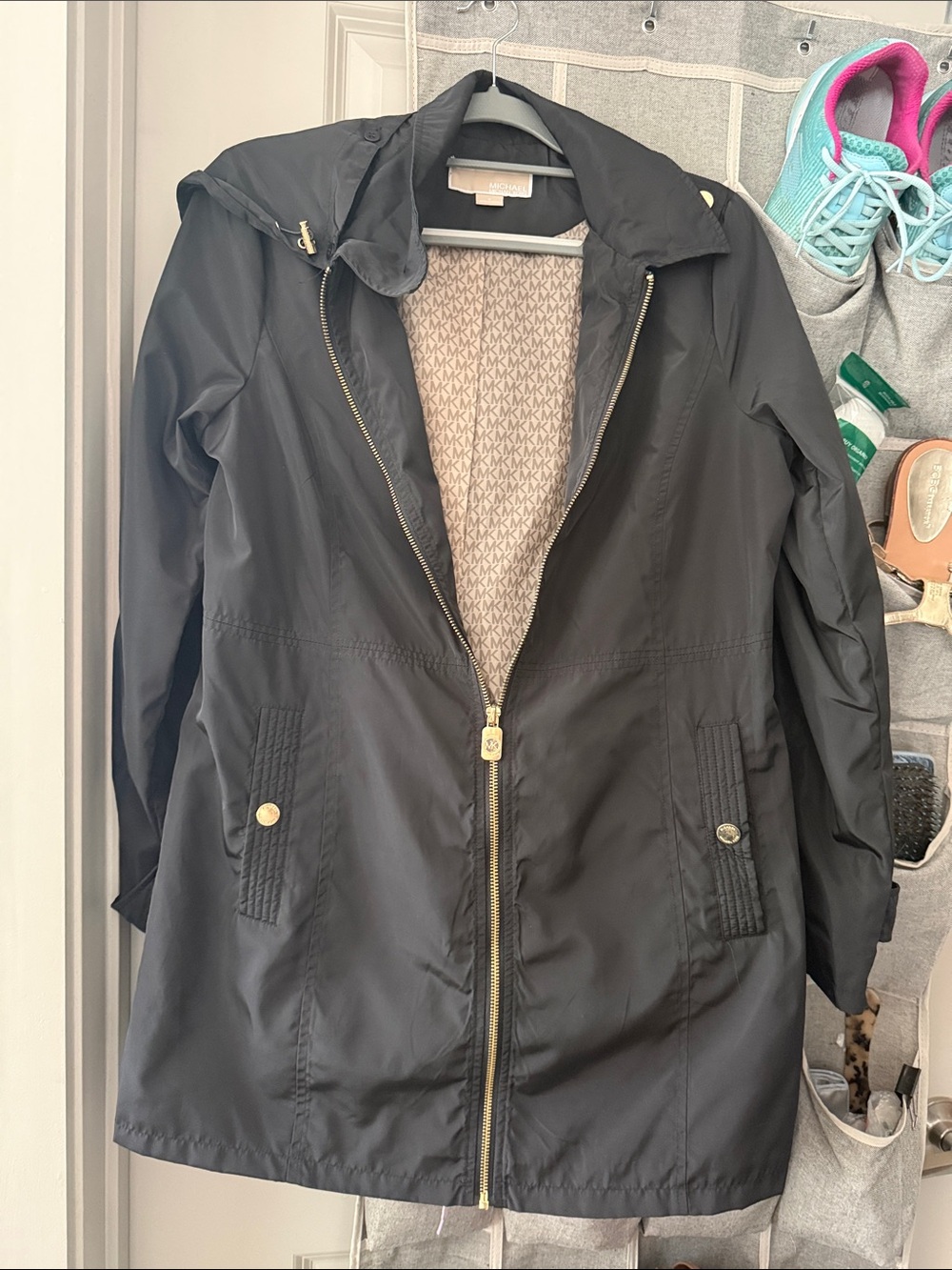 MICHAEL Michael Kors Black Hooded Jacket with Gold Hardware